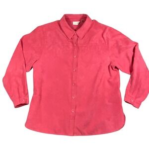 Studio Works Womens Hot Pink Faux Suede Button Down Shirt Long Sleeve XL